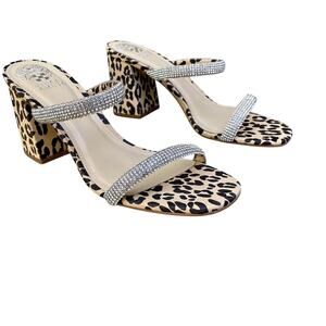 Vince Camuto Women’s Magaly Sandals Block Heels Leopard Rhinestones Size 9M